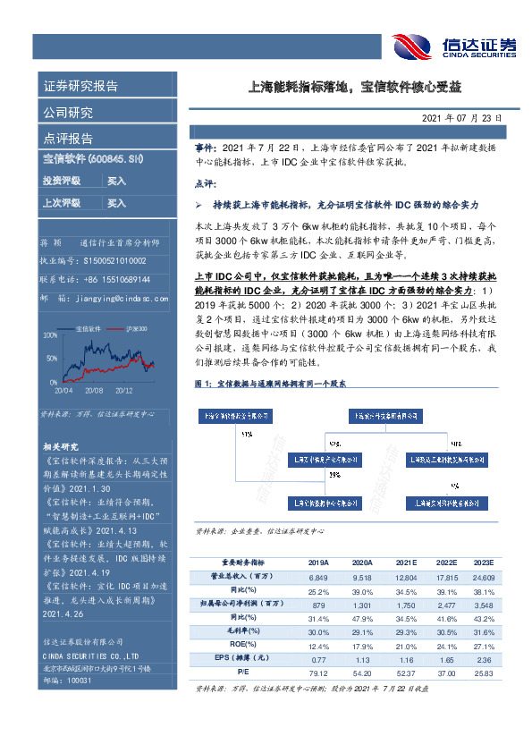 上海能耗指标落地，宝信软件核心受益