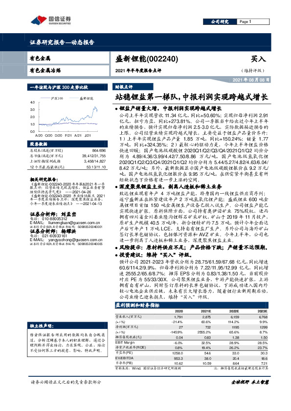 站稳锂盐第一梯队，中报利润实现跨越式增长
