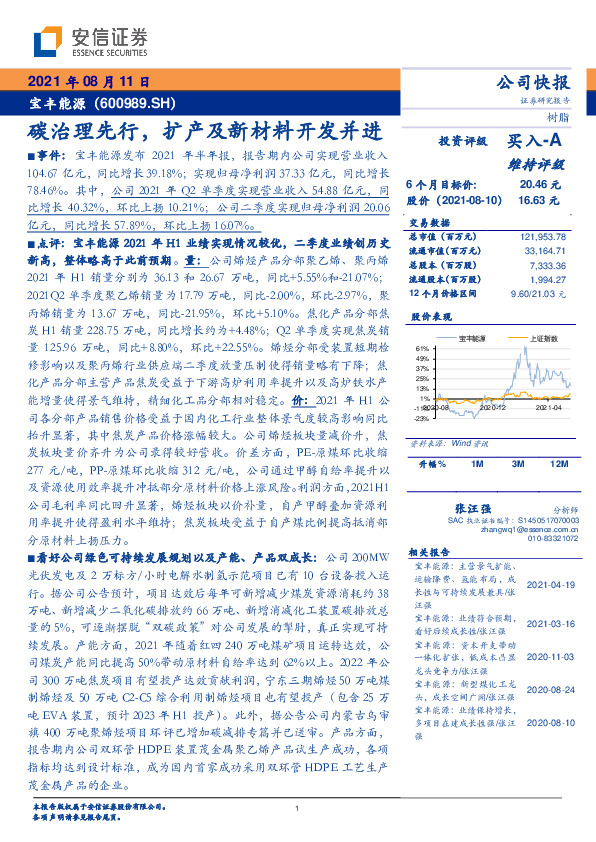碳治理先行，扩产及新材料开发并进