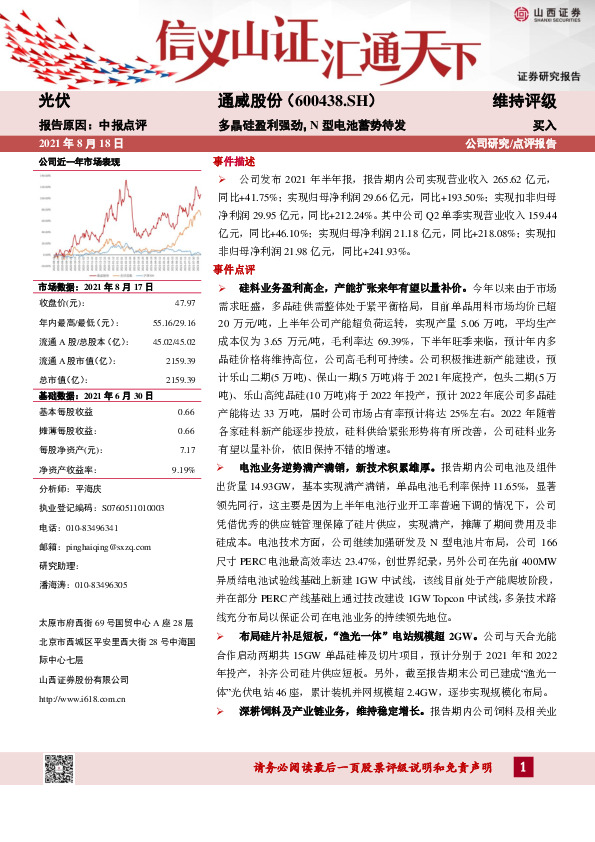 多晶硅盈利强劲，N型电池蓄势待发