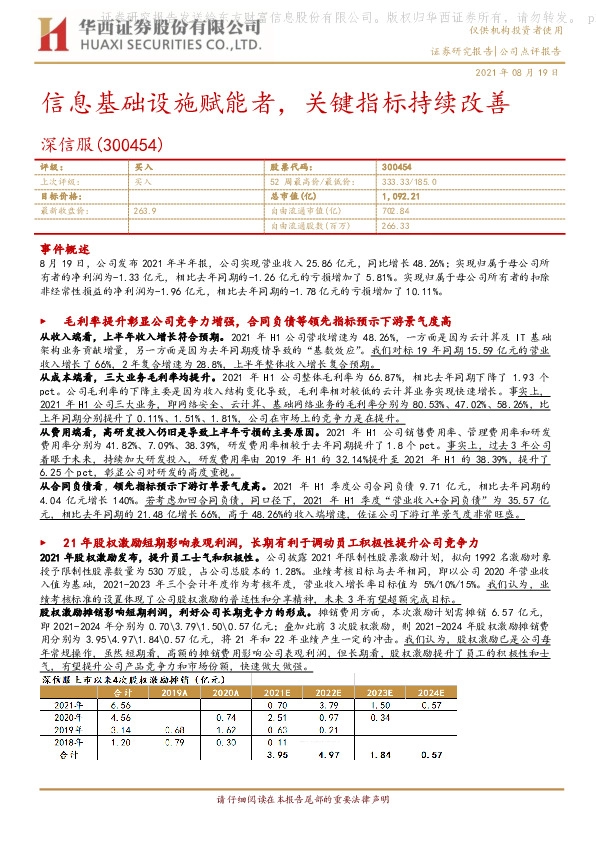 信息基础设施赋能者，关键指标持续改善