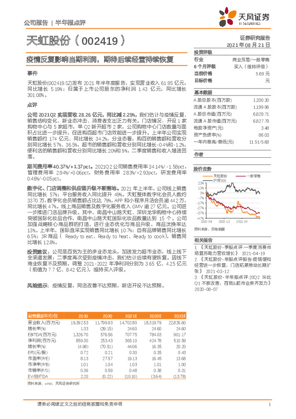疫情反复影响当期利润，期待后续经营持续恢复