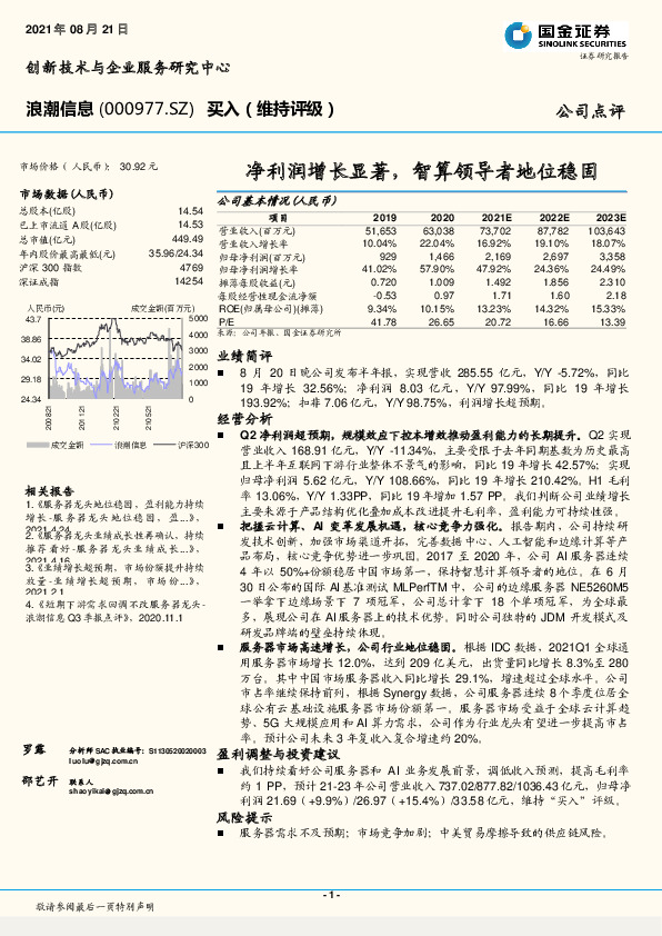 净利润增长显著，智算领导者地位稳固