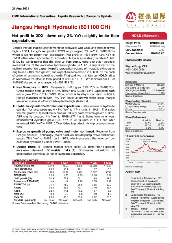 Net profit in 2Q21 down only 2% YoY; slightly better than expectations