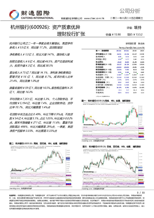 资产质素优异 理财投行扩张