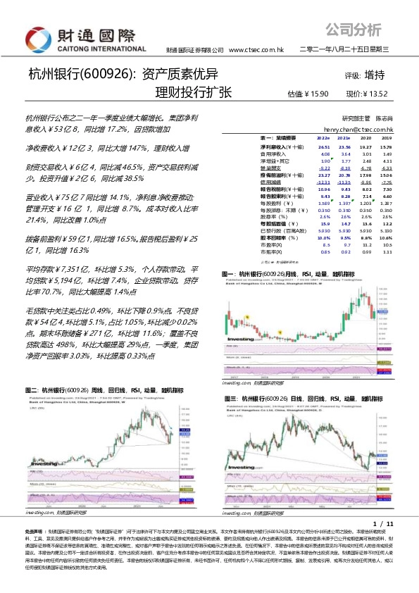 资产质素优异 理财投行扩张