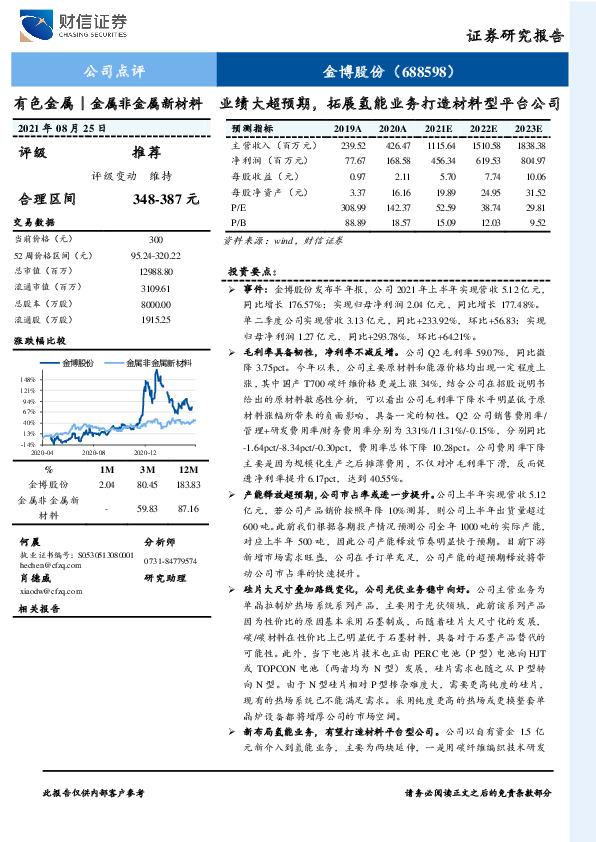 业绩大超预期，拓展氢能业务打造材料型平台公司