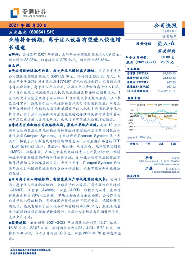 业绩符合预期，离子注入设备有望进入快速增长通道