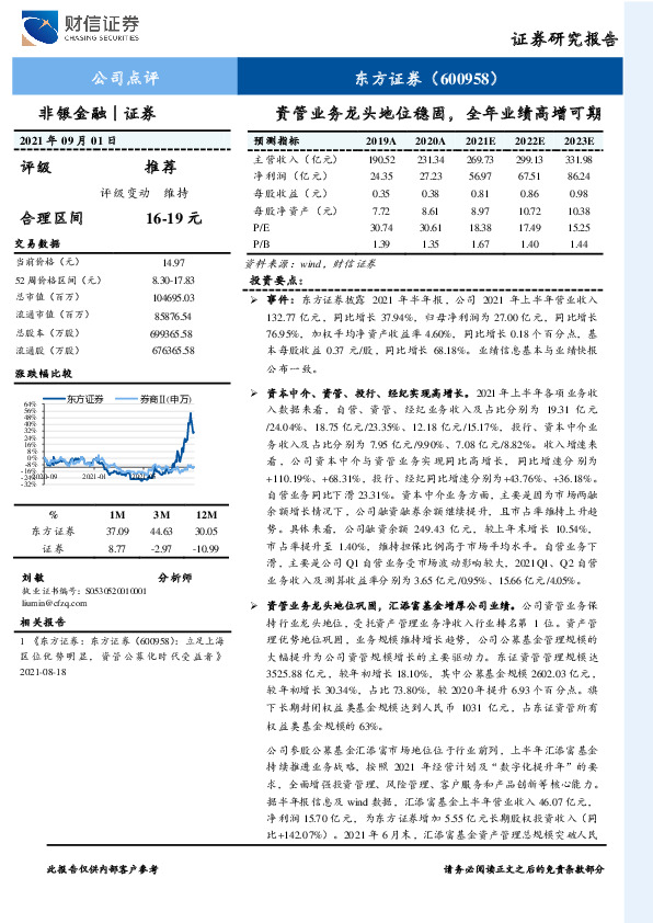 资管业务龙头地位稳固，全年业绩高增可期
