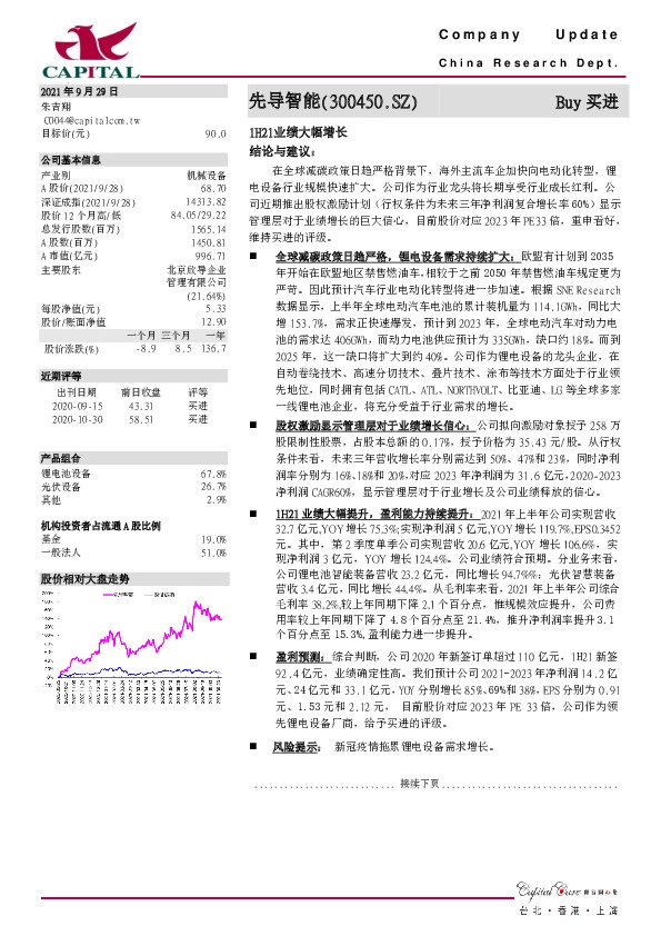 1H21业绩大幅增长