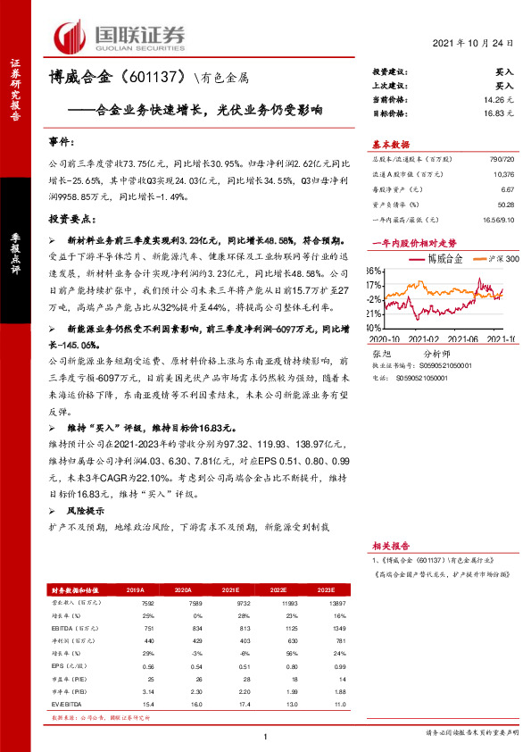 合金业务快速增长，光伏业务仍受影响