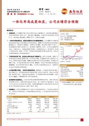 一体化布局成果初显，公司业绩符合预期