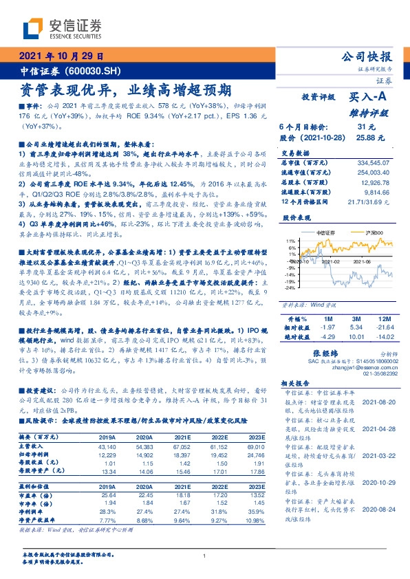 资管表现优异，业绩高增超预期