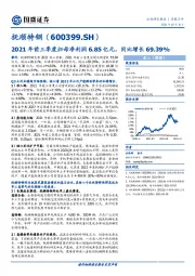 2021年前三季度归母净利润6.85亿元，同比增长69.39%