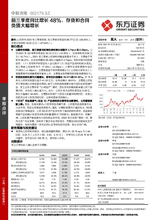 前三季度同比增长48%，存货和合同负债大幅增长