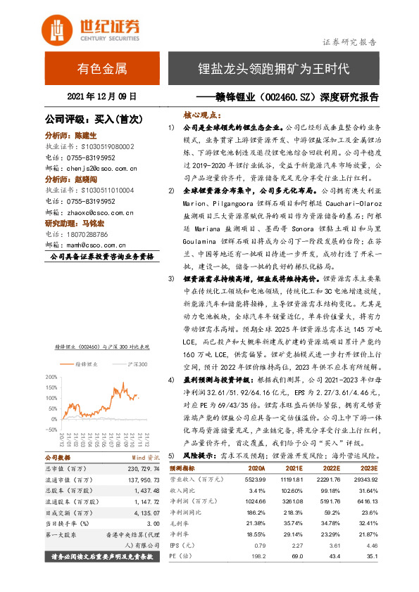 深度研究报告：锂盐龙头领跑拥矿为王时代