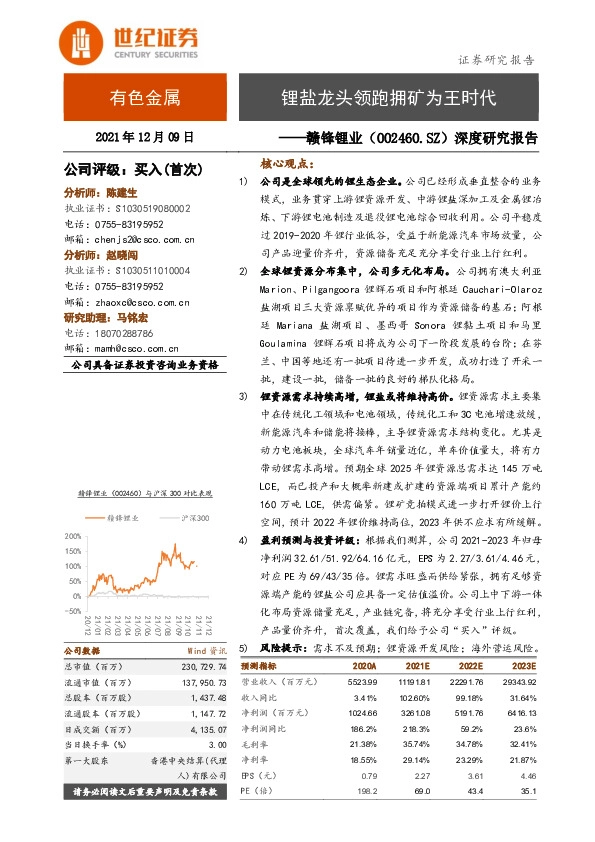 深度研究报告：锂盐龙头领跑拥矿为王时代