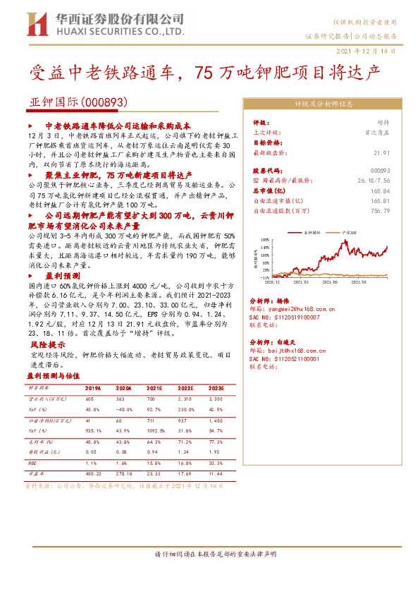 受益中老铁路通车，75万吨钾肥项目将达产