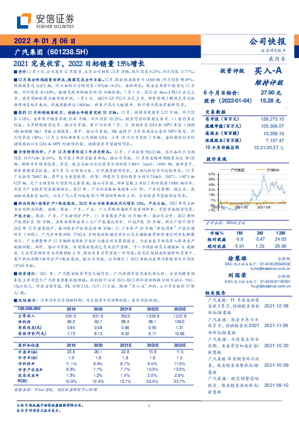2021完美收官，2022目标销量15%增长