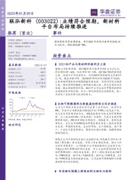 业绩符合预期，新材料平台布局持续推进