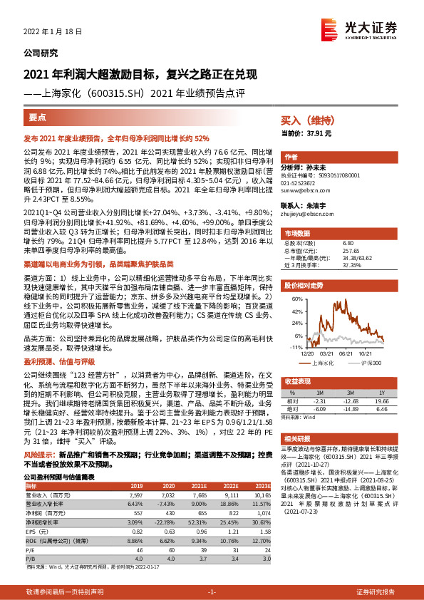 2021年业绩预告点评：2021年利润大超激励目标，复兴之路正在兑现