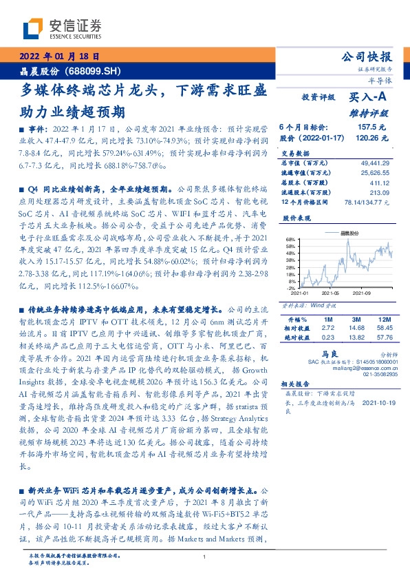 多媒体终端芯片龙头，下游需求旺盛助力业绩超预期