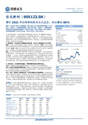 预计2021年归母净利润3亿元左右，同比增长80%