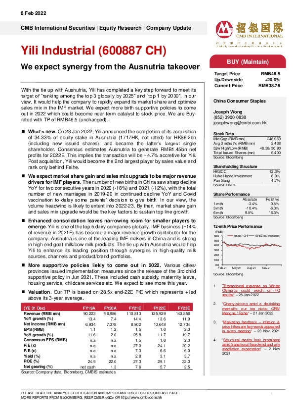 We expect synergy from the Ausnutria takeover