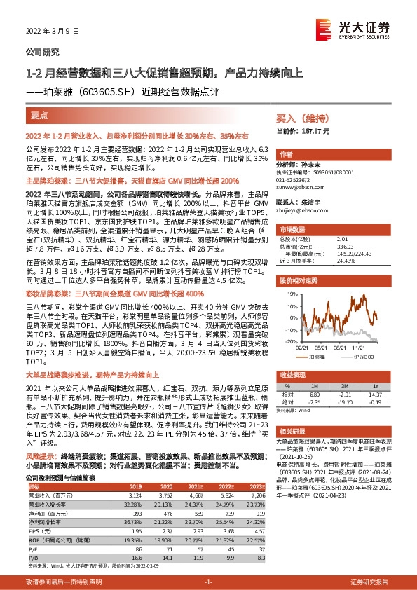 近期经营数据点评：1-2月经营数据和三八大促销售超预期，产品力持续向上