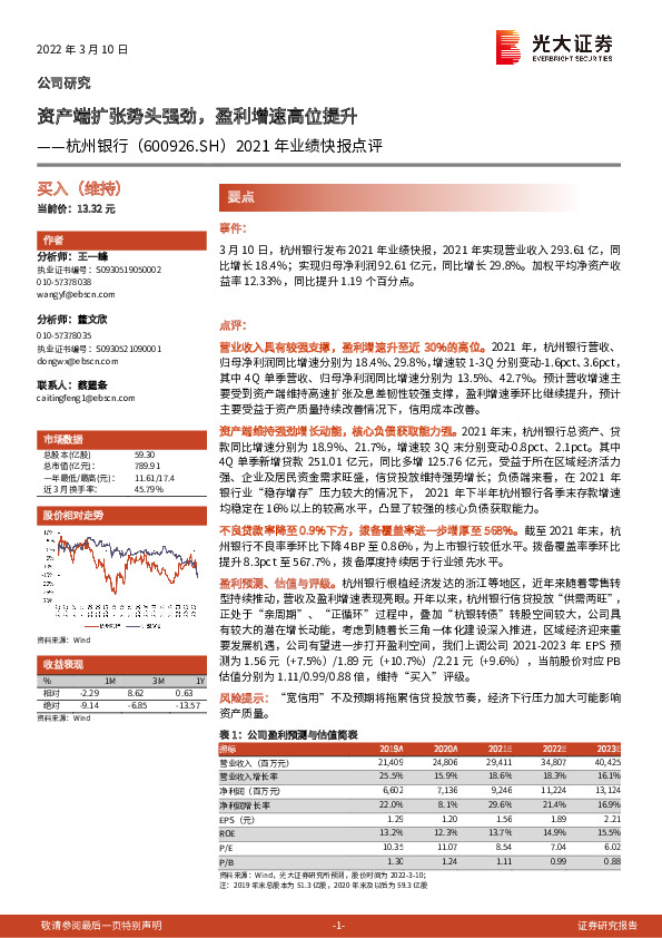 2021年业绩快报点评：资产端扩张势头强劲，盈利增速高位提升
