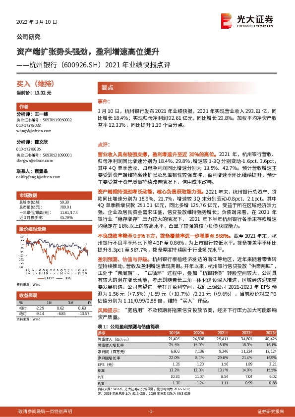 2021年业绩快报点评：资产端扩张势头强劲，盈利增速高位提升