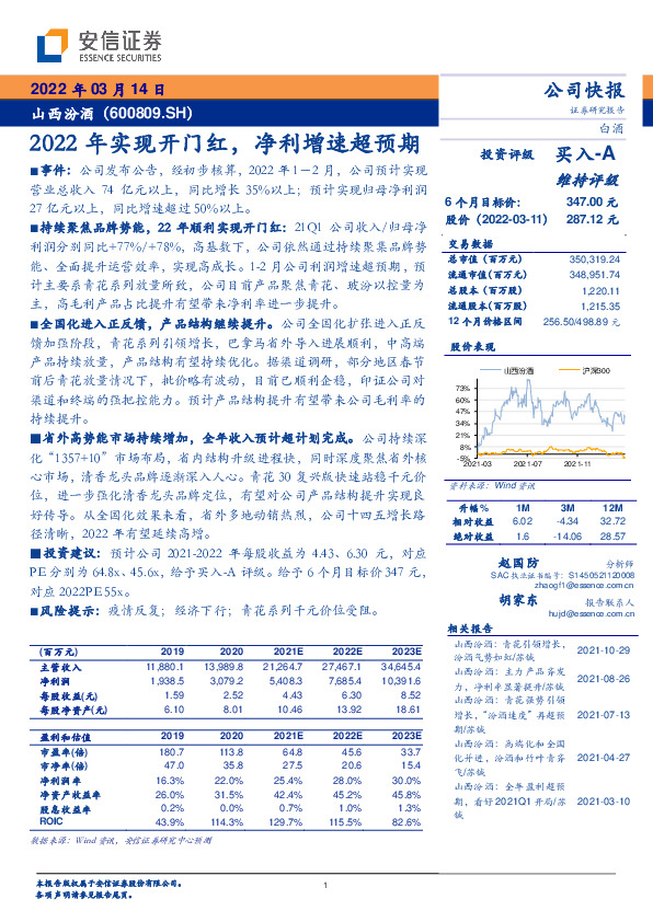 2022年实现开门红，净利增速超预期
