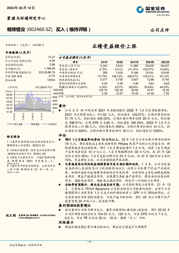 业绩受益锂价上涨