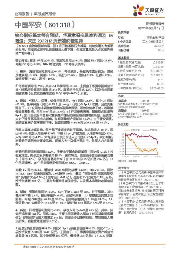 核心指标基本符合预期，华夏幸福拖累净利润及EV增速；关注2022H2负债端改善趋势