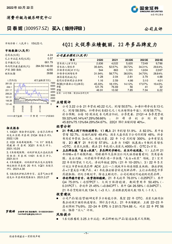4Q21大促季业绩靓丽，22年多品牌发力