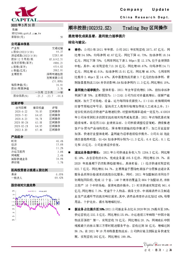 提效增收成果显着，盈利能力逐季提升