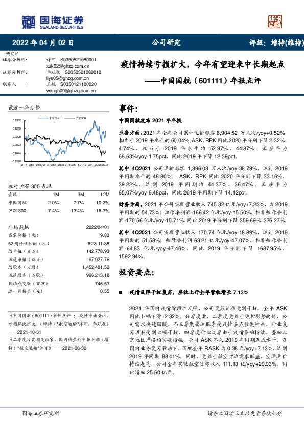 年报点评：疫情持续亏损扩大，今年有望迎来中长期起点