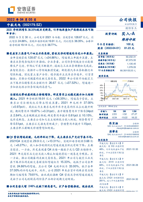 2021净利润增长38.35%创历史新高，订单饱满叠加产能释放未来可期
