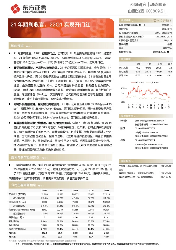 21年顺利收官，22Q1实现开门红