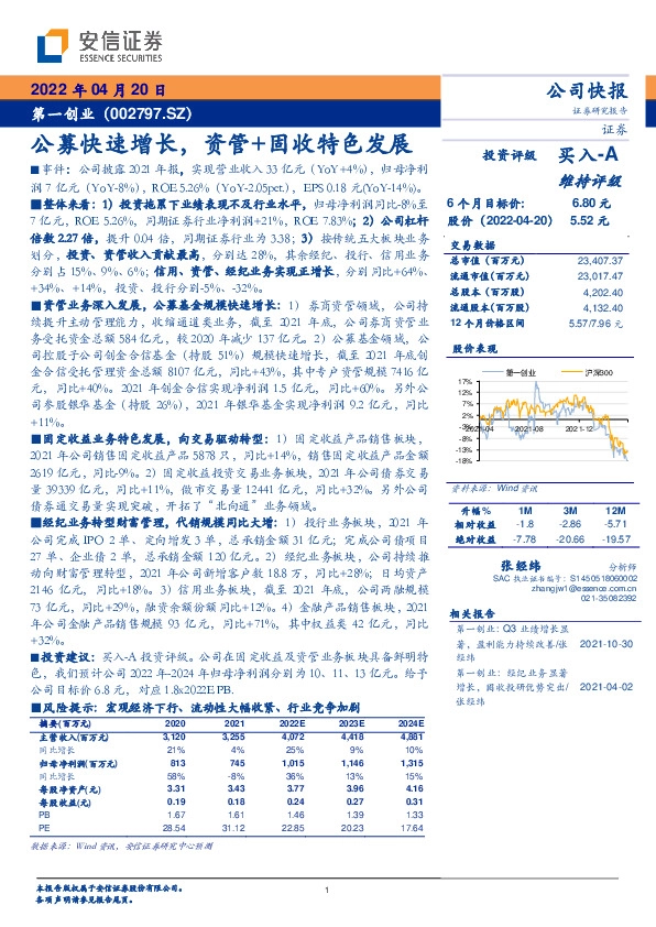 公募快速增长，资管+固收特色发展