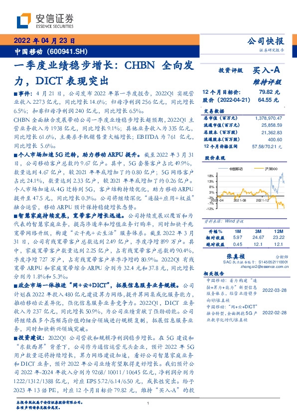 一季度业绩稳步增长：CHBN全向发力，DICT表现突出