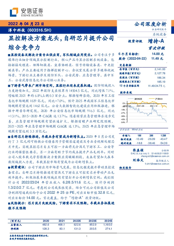显控解决方案龙头，自研芯片提升公司综合竞争力