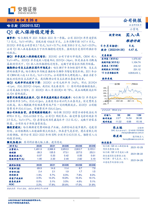 Q1收入保持稳定增长