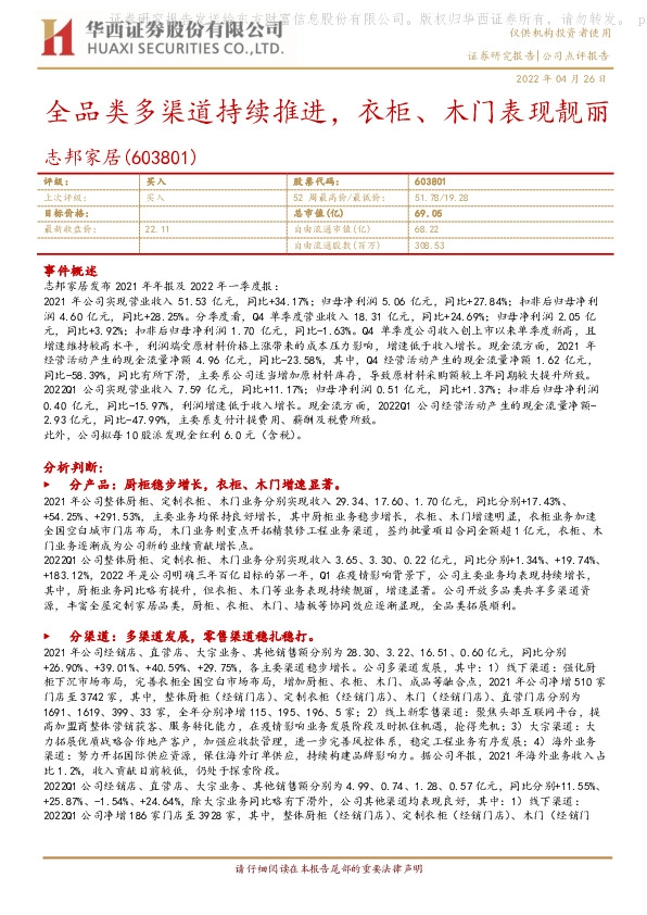 全品类多渠道持续推进，衣柜、木门表现靓丽