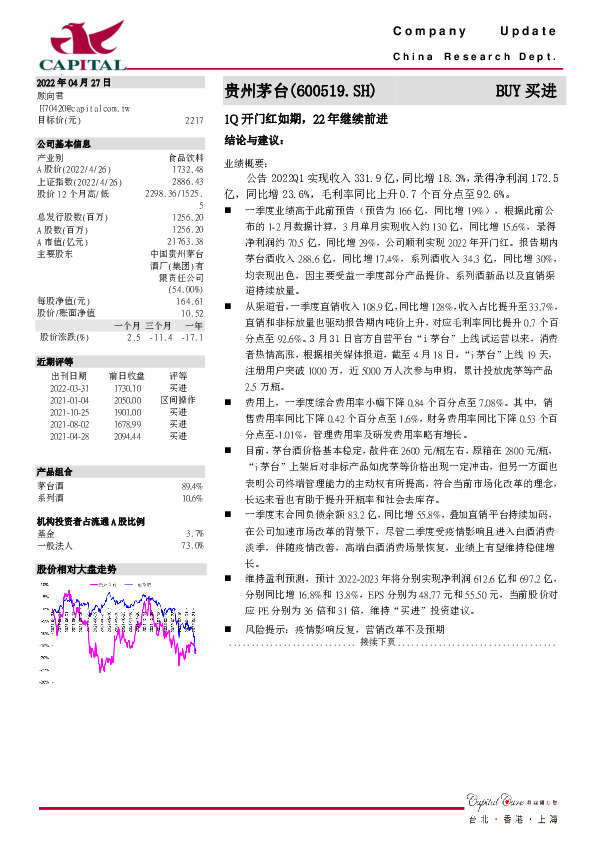 1Q开门红如期，22年继续前进