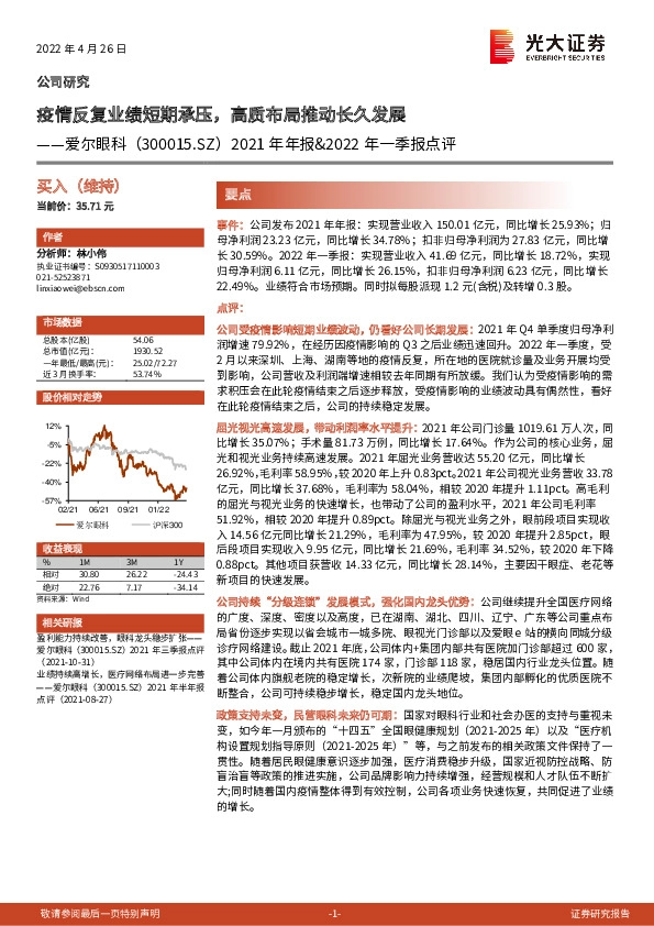 2021年年报&2022年一季报点评：疫情反复业绩短期承压，高质布局推动长久发展