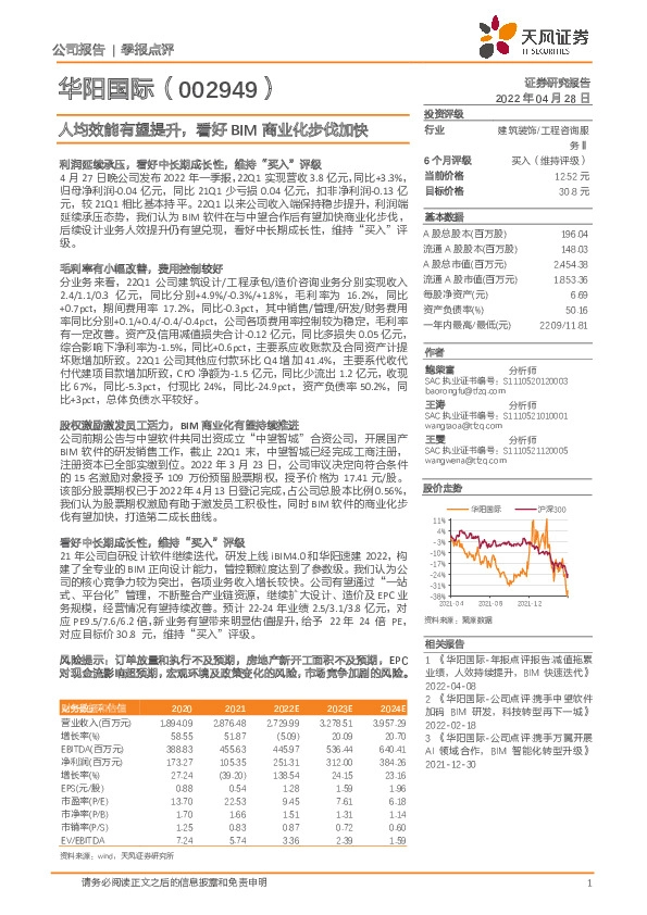 人均效能有望提升，看好BIM商业化步伐加快