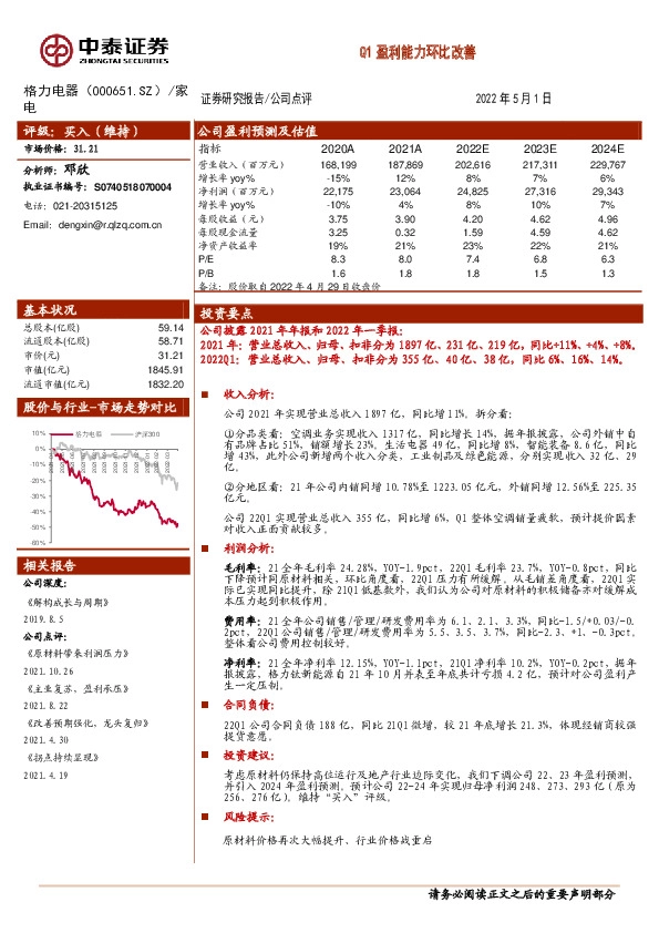 Q1盈利能力环比改善