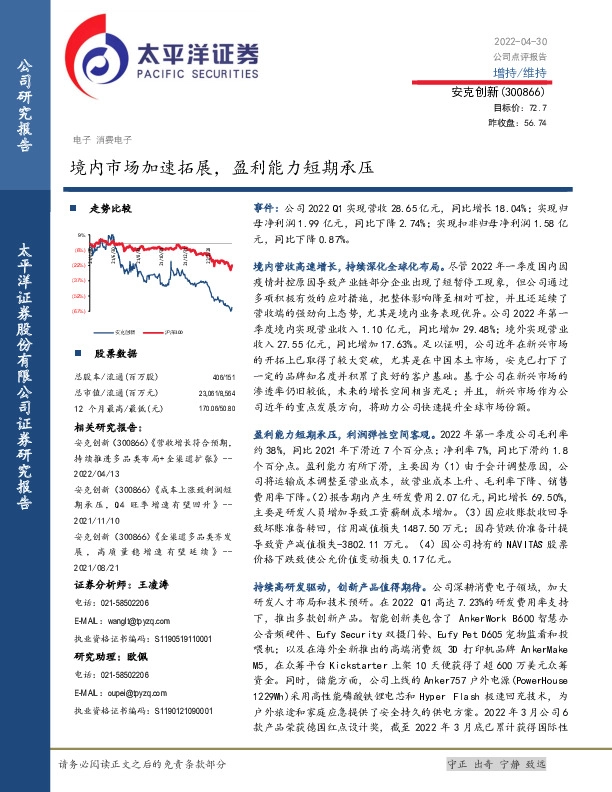 境内市场加速拓展，盈利能力短期承压