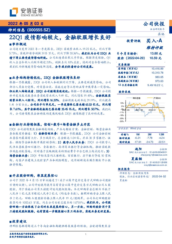 22Q1疫情影响较大，金融软服增长良好